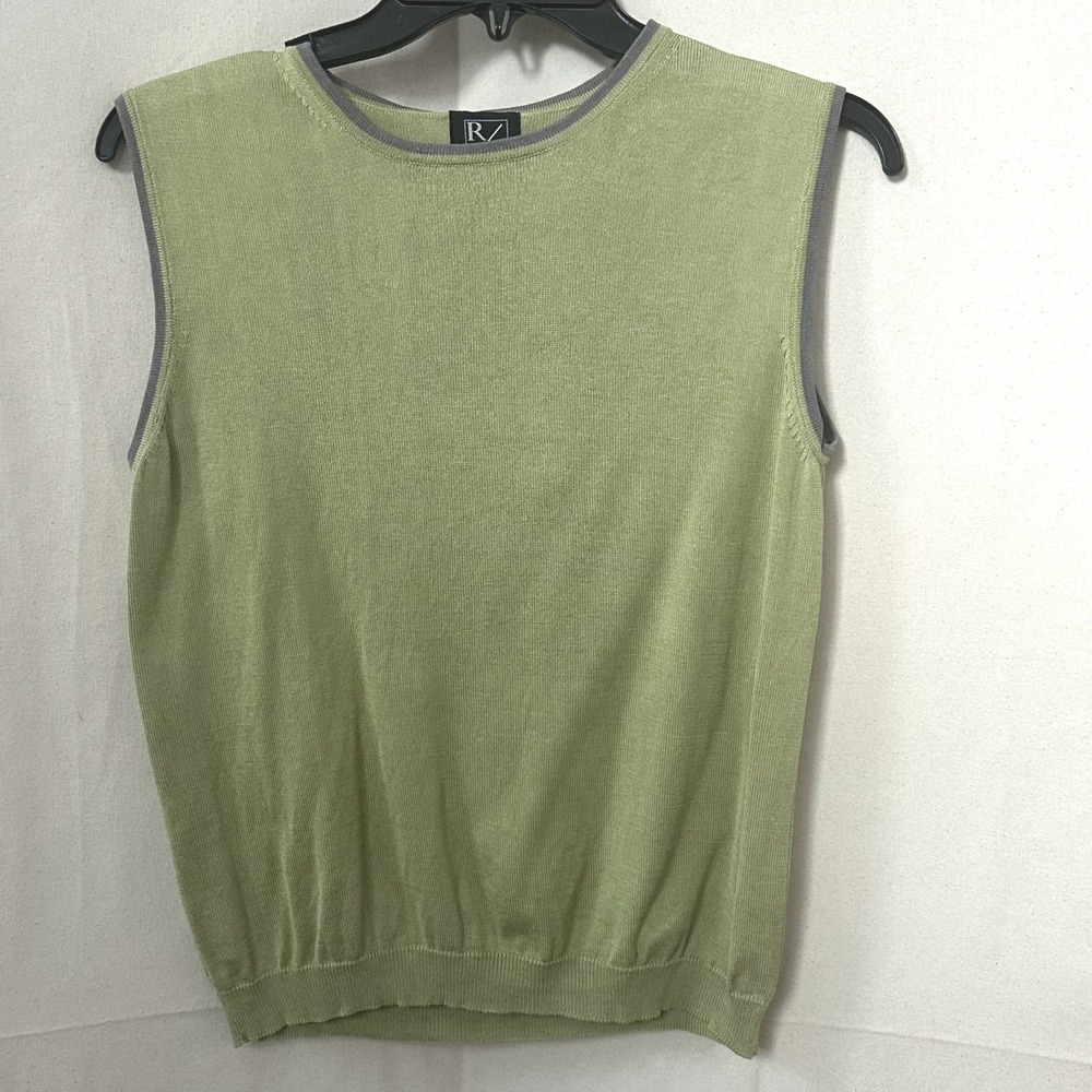 Russell Scott‎ Clean Girl Granola Cottage Silk Cotton Knit Shell Top Sage Gray M